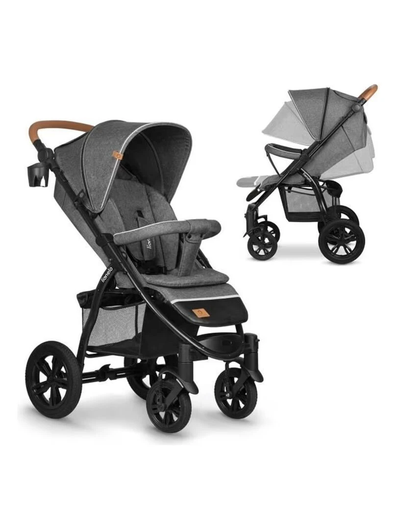 LIONELO Annet Tour Poussette canne universelle Jusqu'à 22 kg Gris Gris Noir