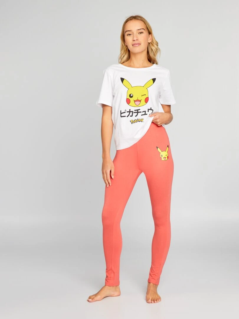 Pyjama long imprimé 'Pokémon' 2 pièces Blanc/orange
