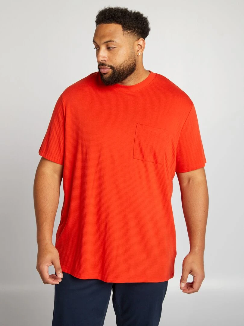 T shirt texturé uni Rouge