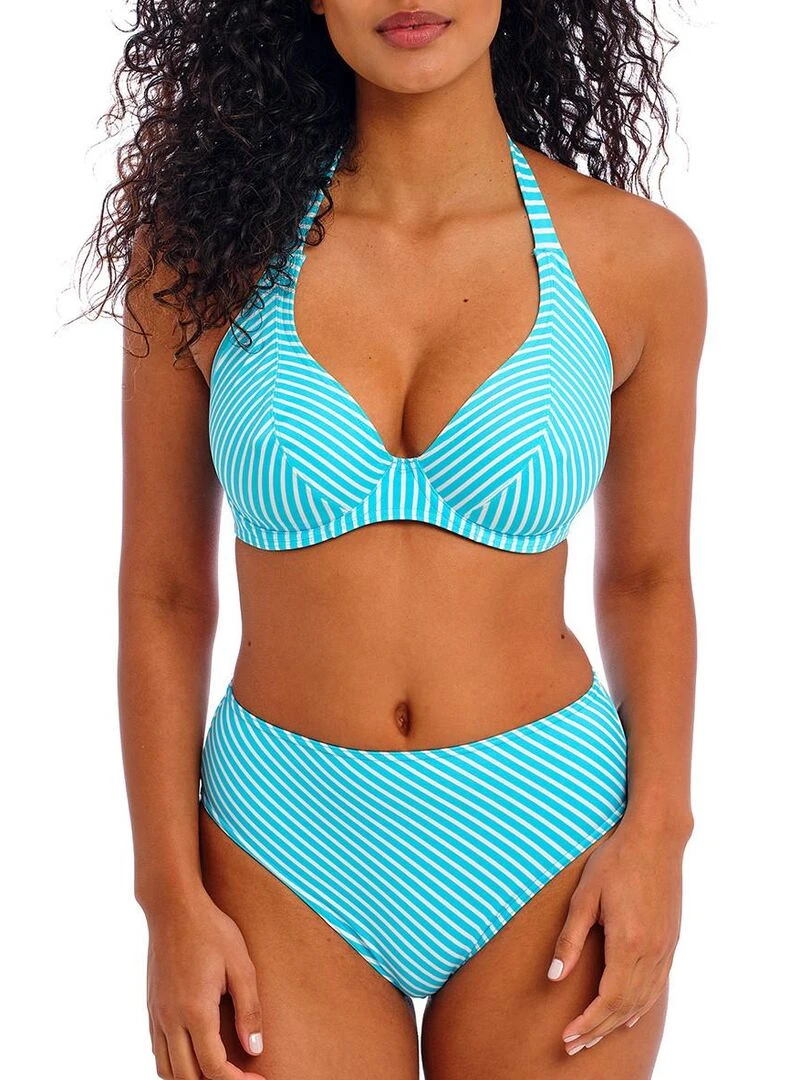Bas de maillot taille haute rayé Jewel cove stripe   Bleu