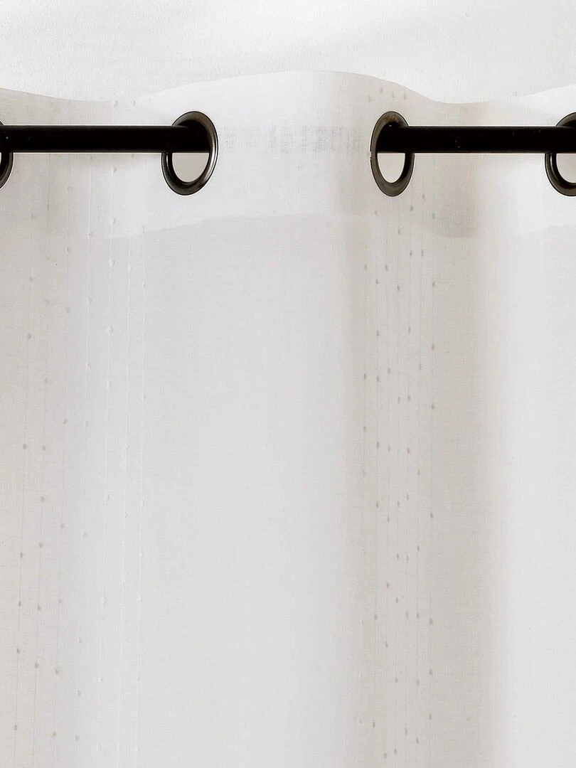 Voilage délicat à fines rayures et pompons   Beige