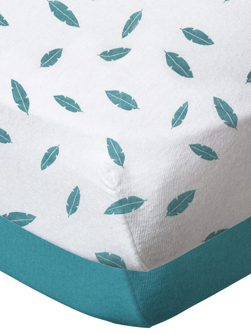 Lot de 2 draps housse 60x120x15 cm Plumes bleues Bleu