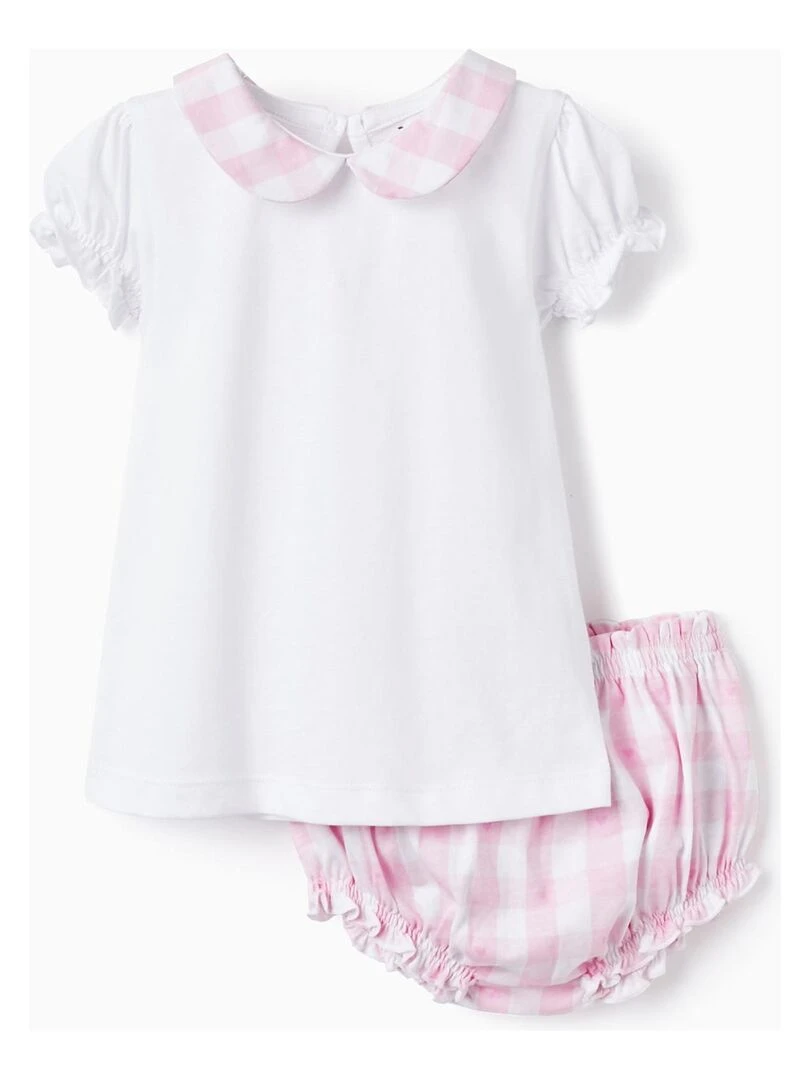 Pyjama T Shirt + Bloomer pour Bébé Fille manches courtes ESSENTIALS LINE Rose clair