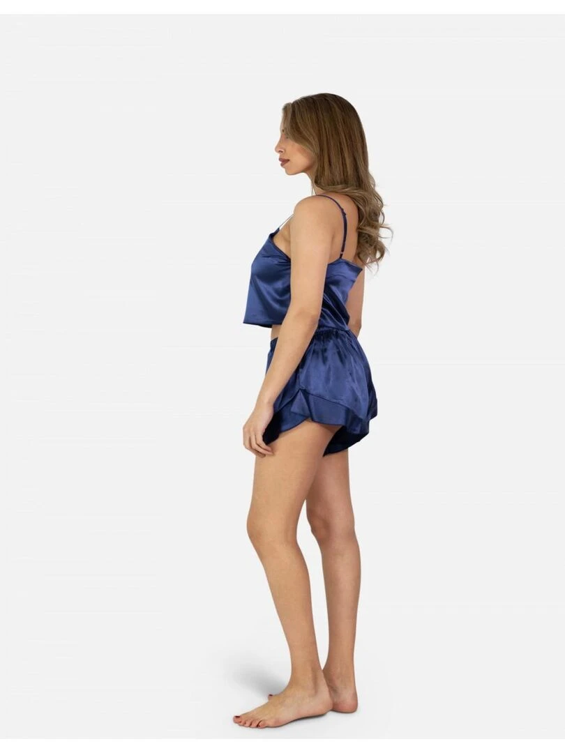 Ensemble Pyjashort fluide en satin Kebello   Bleu