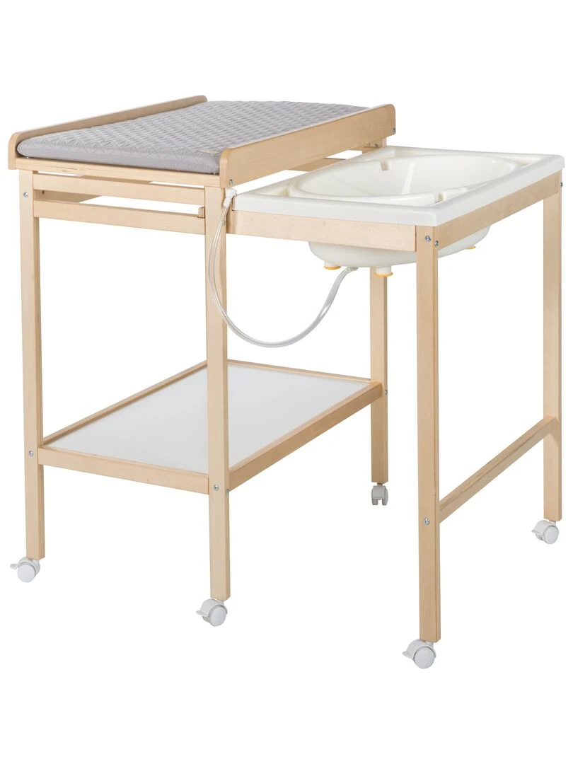 ROBA Table à Langer + Baignoire Extensible + Matelas 1 Compartiment Bois Naturel Beige