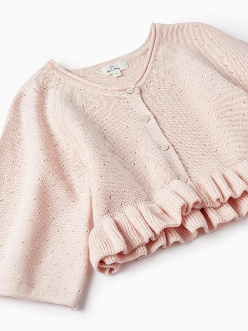 Gilet en Maille avec Volant pour Fille  CÉRÉMONIE   Rose