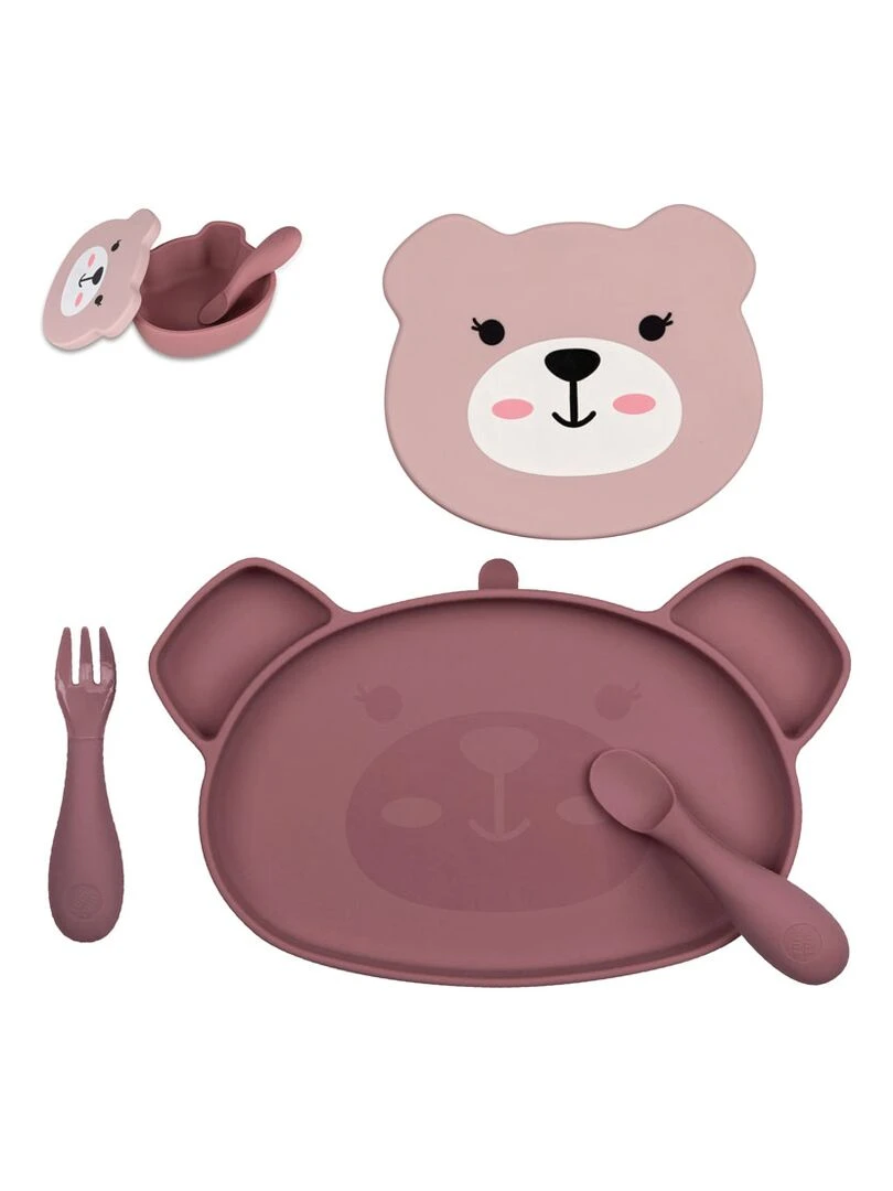 Set repas en silicone Ourson rose Multicolore