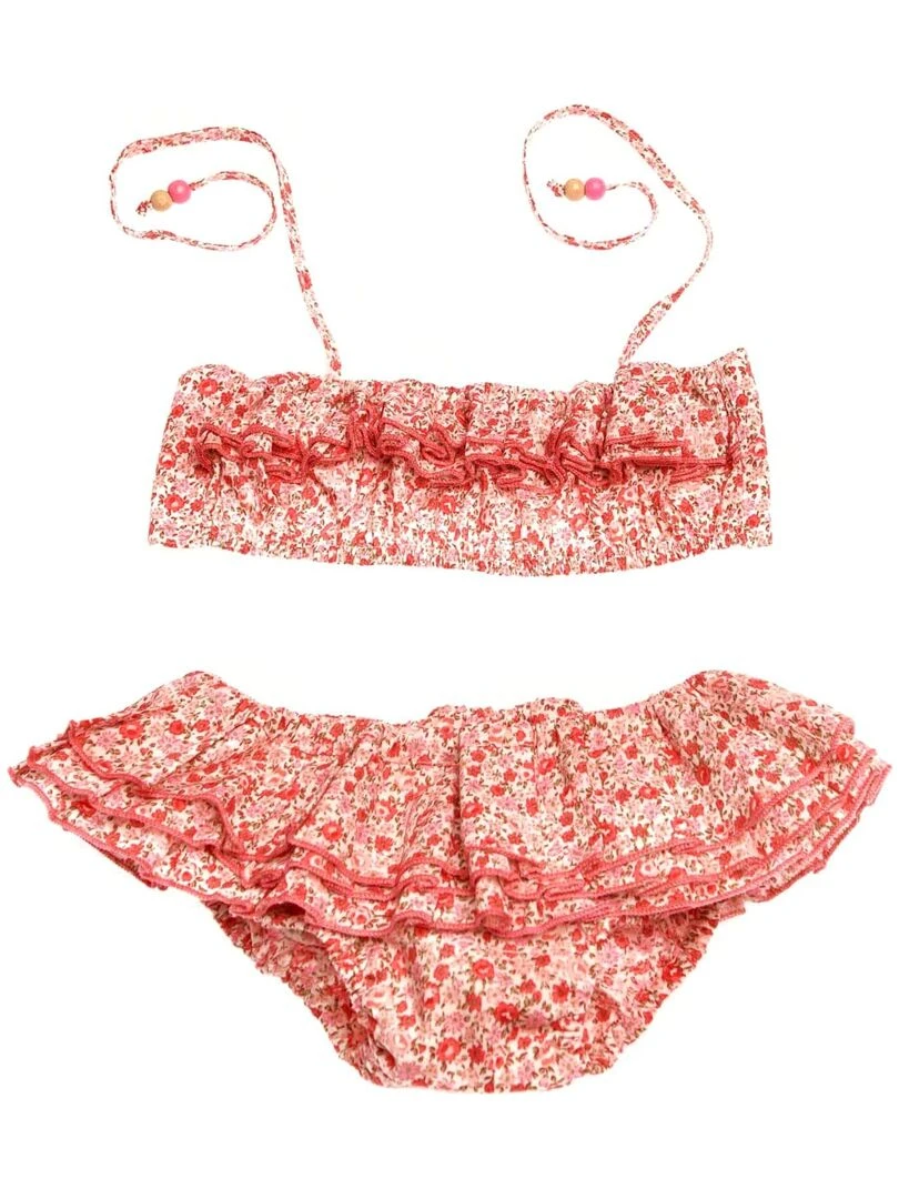 Maillot de Bain 2 Pièces Fille Fleuri Liberty Rose Rouge SWAN 'LA FAUTE A VOLTAIRE' Rose