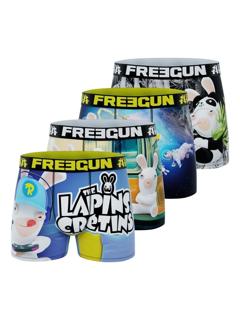 Lot de 4 boxers homme Lapins Cretins Freegun Bleu