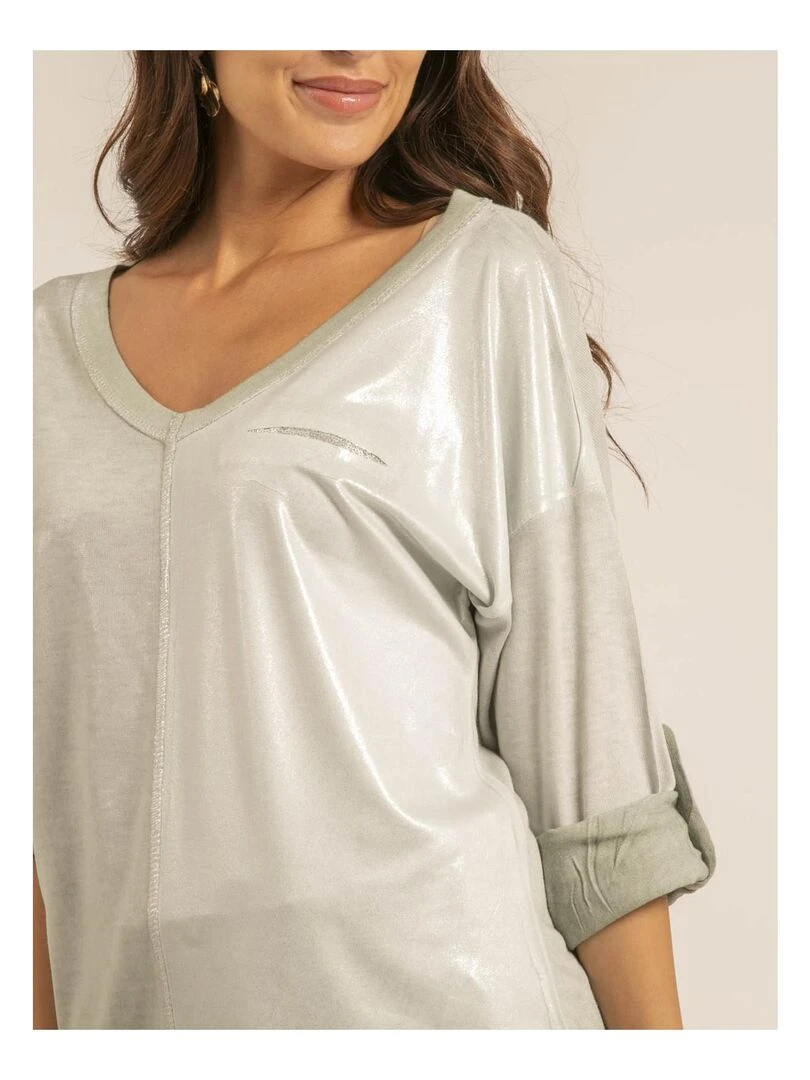 T shirt col V bimatiere FILINIE   Kaki