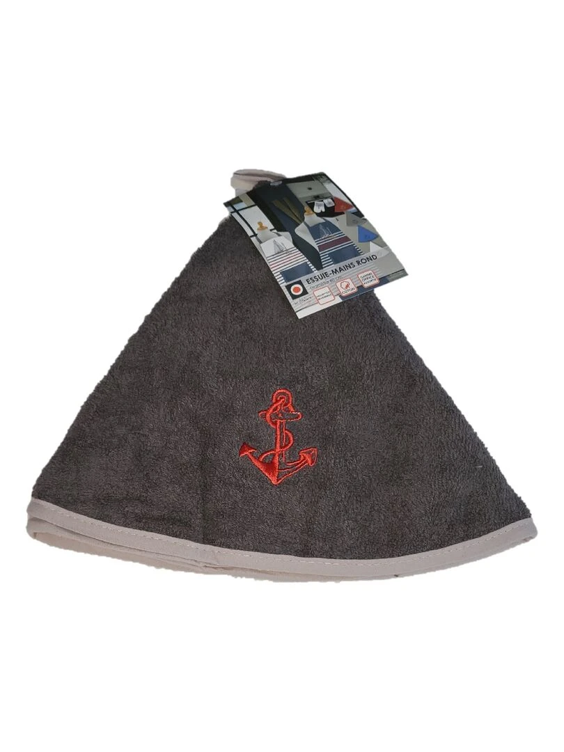 Essuie mains torchon rond brode ancre Gris