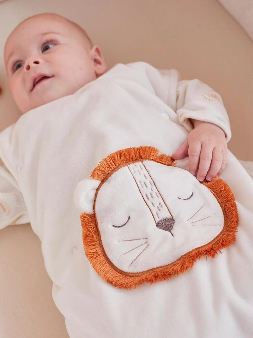 Gigoteuse 70 cm Babou en Veloudoux  écru/gris clair   Blanc