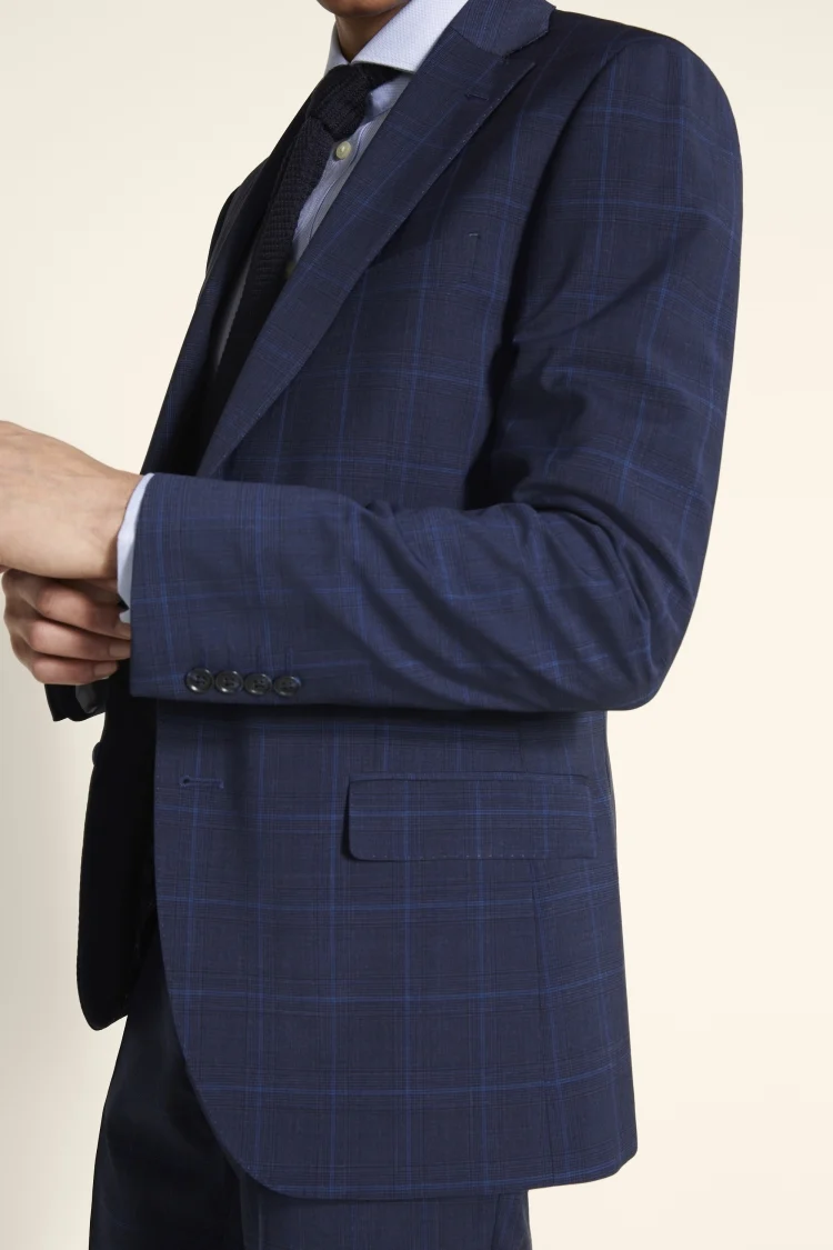Tailored Fit Blue Check Stretch Jacket   Buy Online at Moss