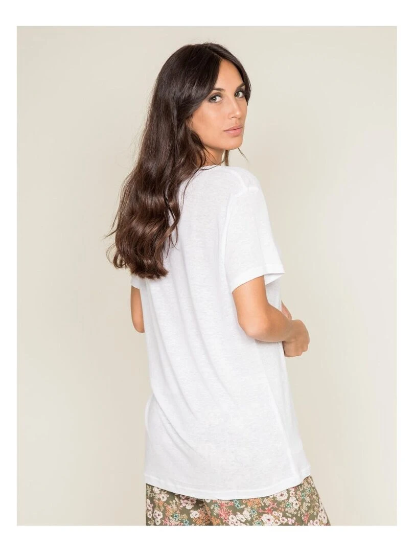 T shirt col rond lin FREDILLE Blanc
