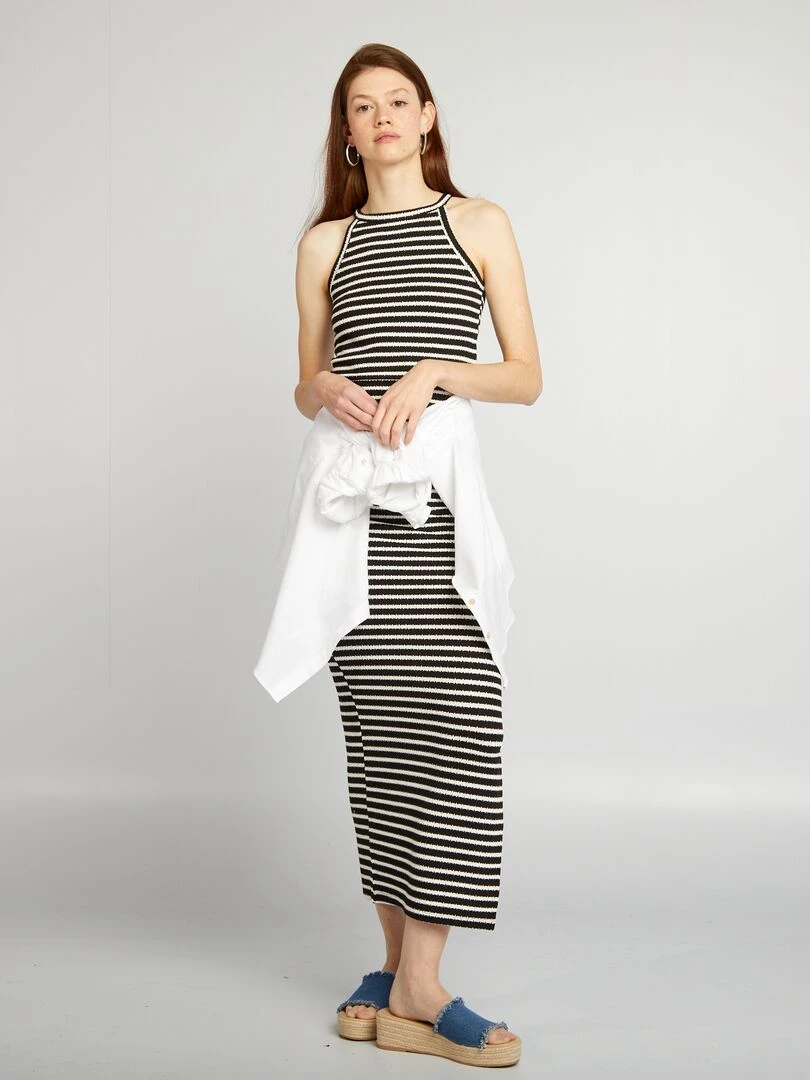 Jupe midi en maille Noir rayé