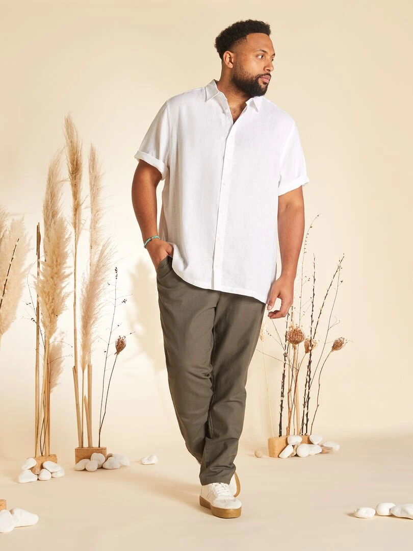 Chemise en lin à manches courtes blanc