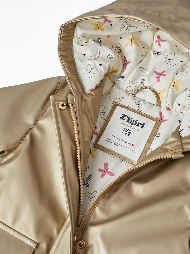 Parka en caoutchouc avec capuche pour bébé fille   GREAT GOALS GREAT WORLD   Or rose