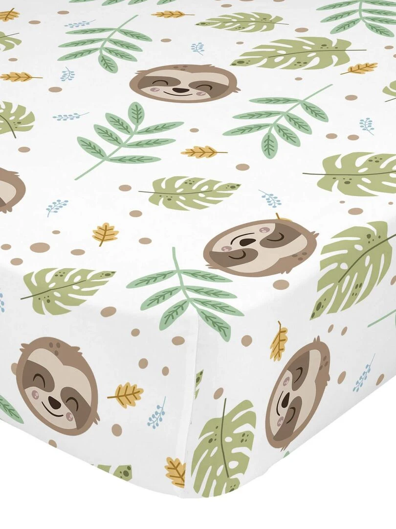 Drap housse Happy sloth "Happyfriday" Blanc