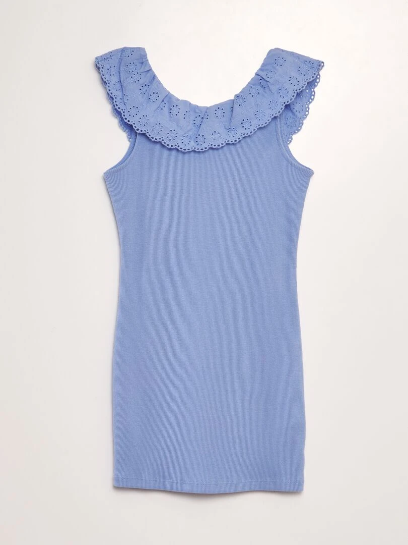 Robe côtelée avec large col brodé Indigo