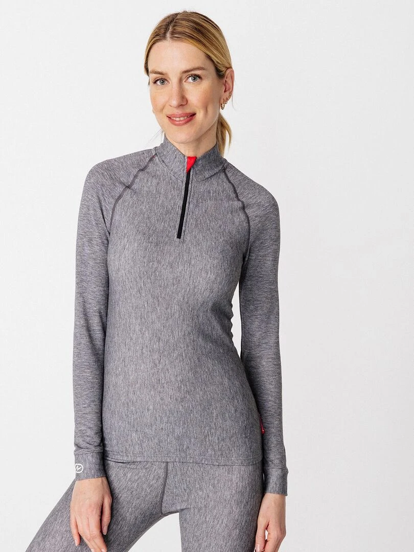 T shirt col zippé Comfort Thermolactyl 5 femme DamartSport Gris chiné