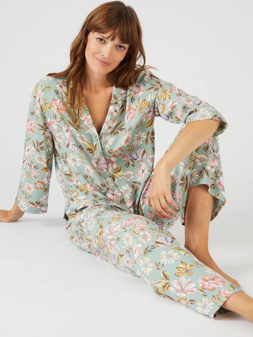 Pyjama rayé en pure viscose Damart Vert