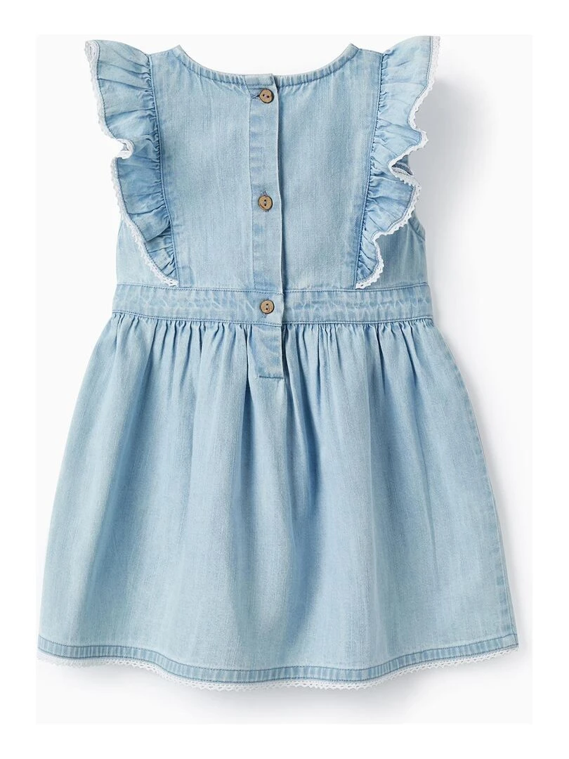 Robe en jean léger avec volants et dentelle pour bébé fille manches courtes SICILIAN DAYS Bleu