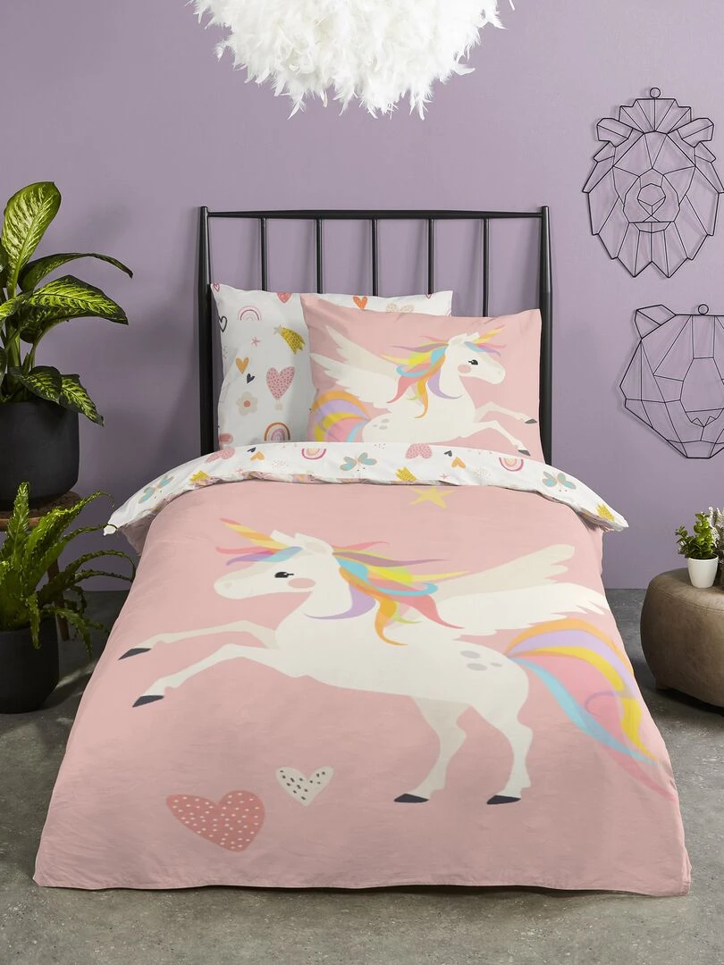 Parure de lit 'licorne' 1 personne Rose