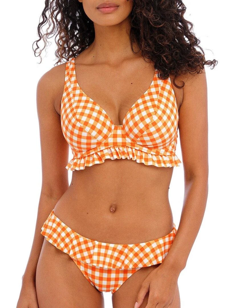 Haut de maillot à volant imprimé vichy Check in Orange