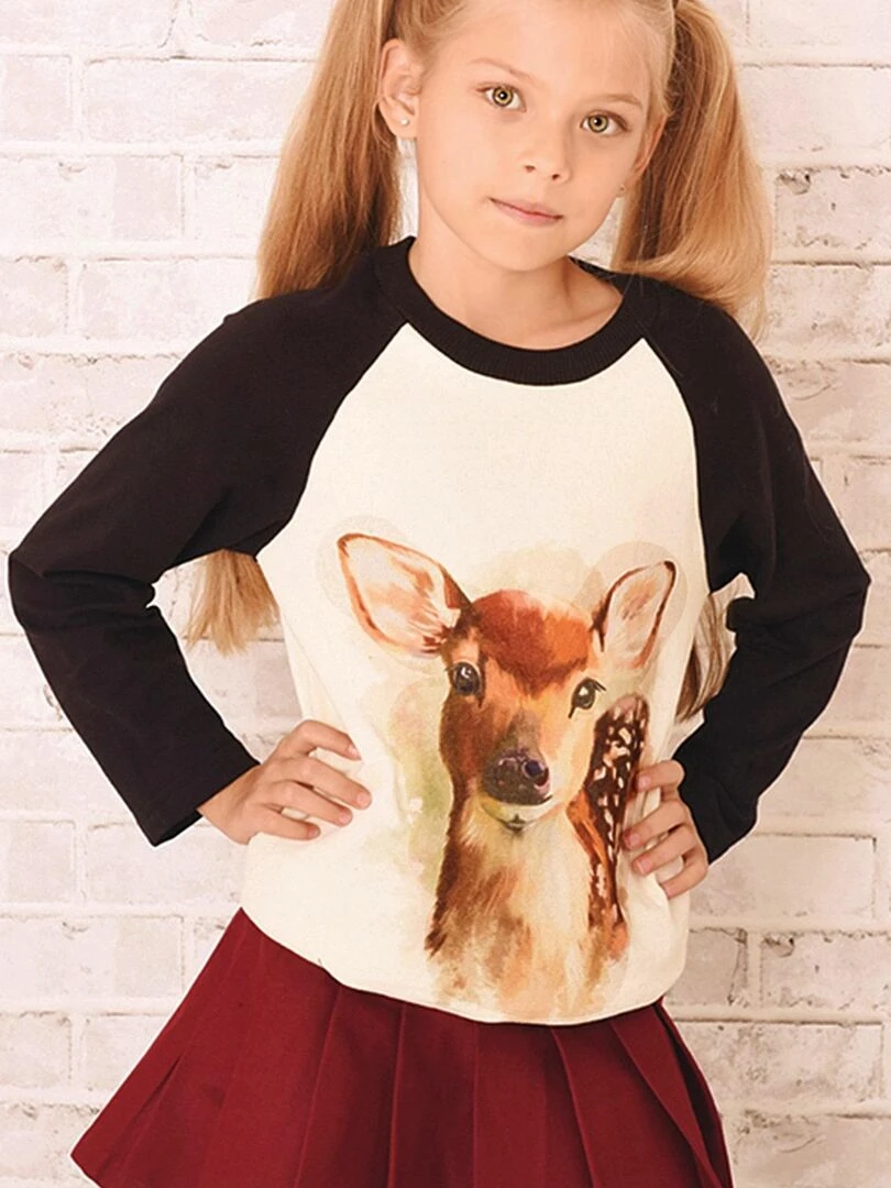 Sweat Beige Fille Imprimé Bambi THE FAWN 'LA FAUTE A VOLTAIRE' Noir Beige