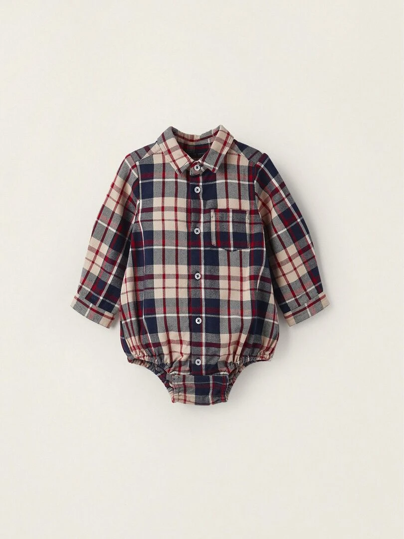 Chemise à carreaux en coton pour nouveau né 'B&S' manches longues NOËL Bleu foncé