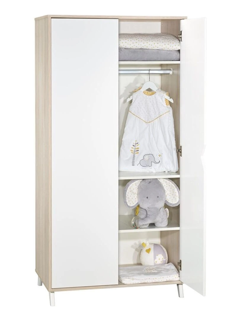 Armoire bébé 2 portes en bois   BABYPRICE   Blanc Beige