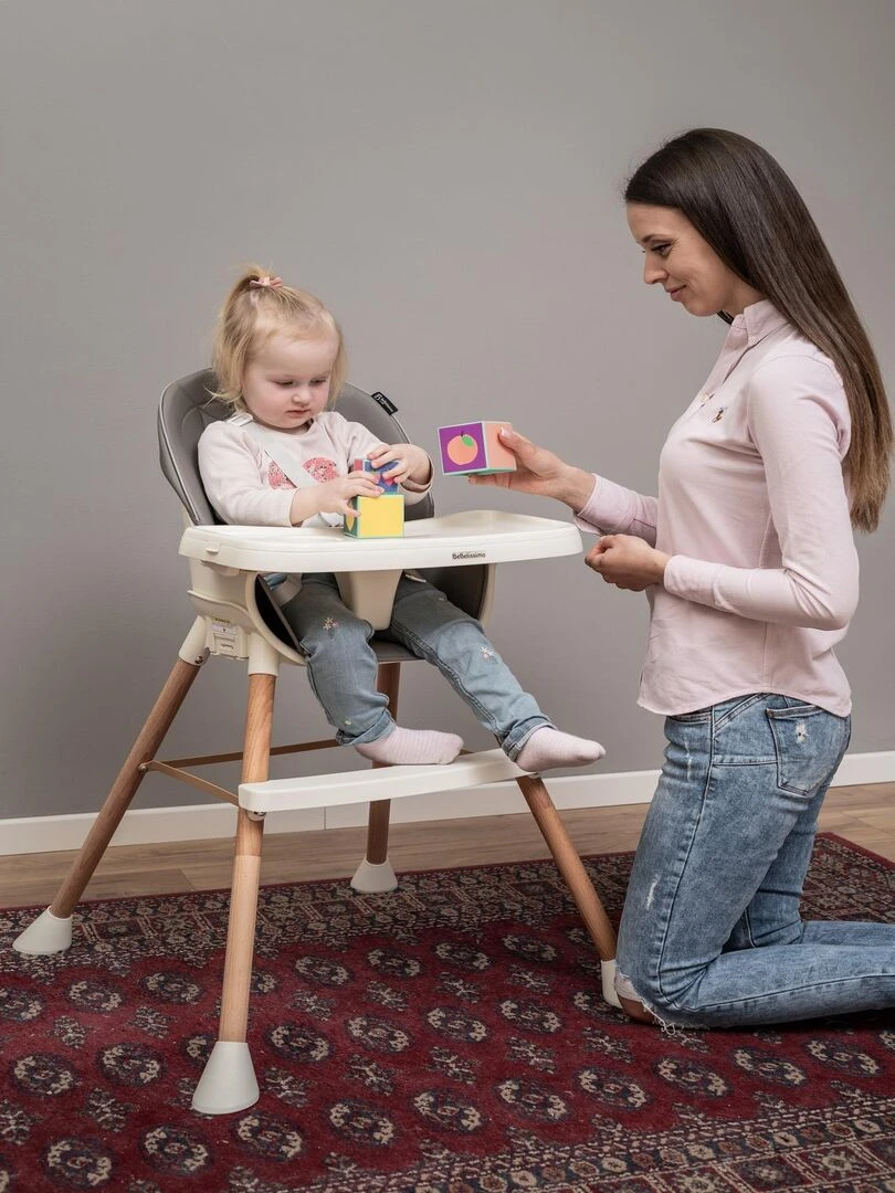 Chaise Haute Évolutive en Bois   3 en 1 – 6 mois jusqu’à 5 ans   réhausseur   gris   Gris