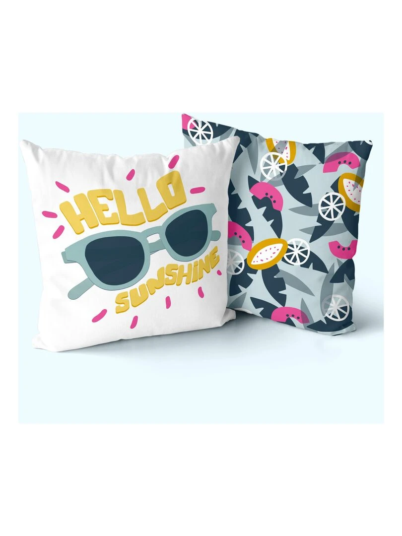 Housse de coussin décoratif Hello sunshine "Happyfriday"   Blanc