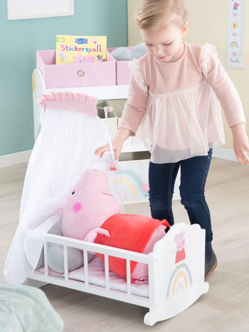 ROBA Berceau de Poupée 'Peppa Pig' en Bois Linge de Lit Inclus Motif Arc en ciel N/A
