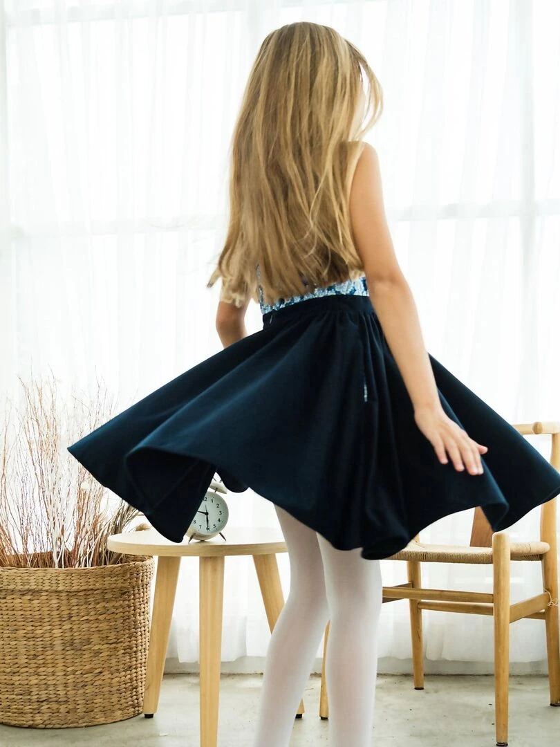 Robe Qui Tourne Fille Marine Fleurie Liberty HEPBURN 'LA FAUTE A VOLTAIRE' Bleu marine
