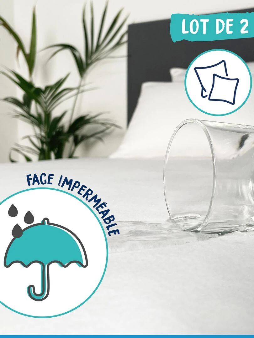 Lot de 2 protèges oreillers imperméables   Blanc