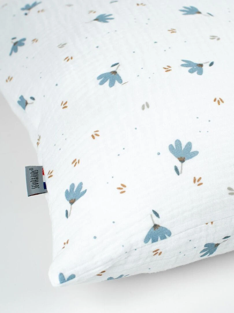 Taie d'oreiller en gaze de coton Bleuet Blanc