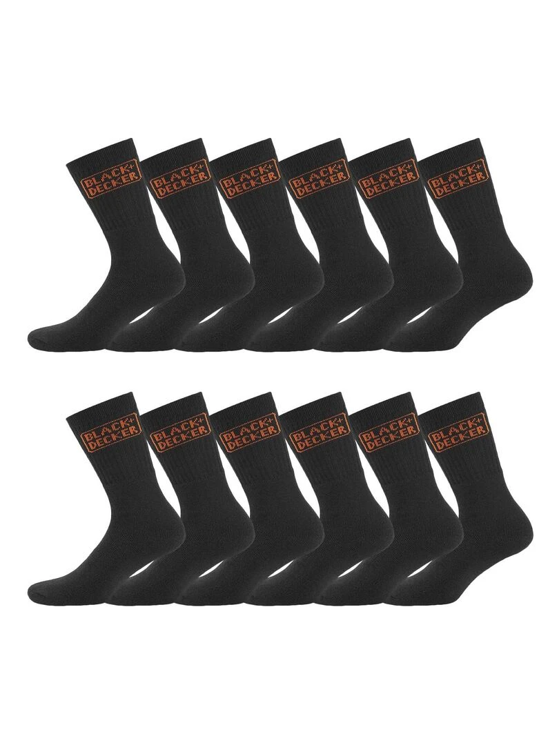 Lot de 12 Paires de Chaussettes hautes de travail TEK Black & Decker Noir