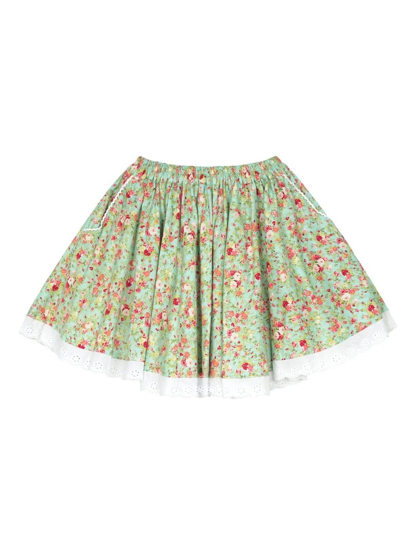 Jupe Qui Tourne Été Fille  Fleurie Liberty Verte  CANCAN   'LA FAUTE A VOLTAIRE'   Vert clair