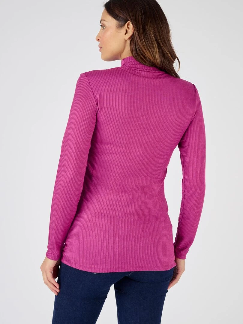 Sous pull col montant maille côtelée Thermolactyl et soie   Damart   Rose framboise