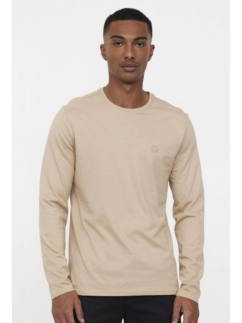 Lee Cooper T Shirt manches longues coton regular AREO Beige argile