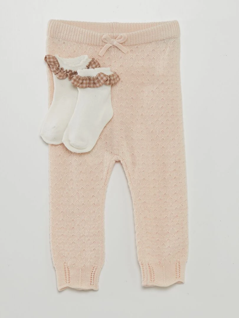 Ensemble legging en tricot + chaussettes Rose clair