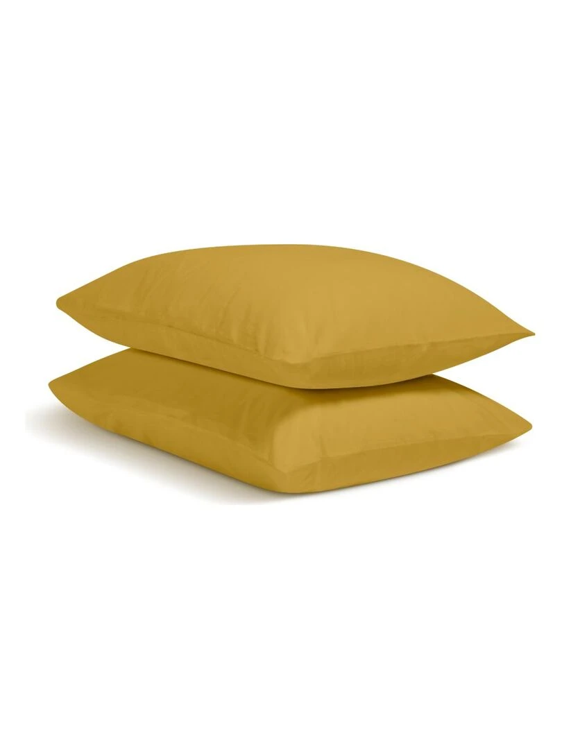 Bleu Câlin   Taie d'oreiller unie Percale de coton 80 fils/cm²   Moutarde