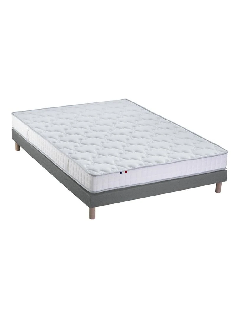 Ensemble Matelas Mousse Haute Résilience CIRRUS + Sommier Made in France Sommier Gris chiné Gris Blanc