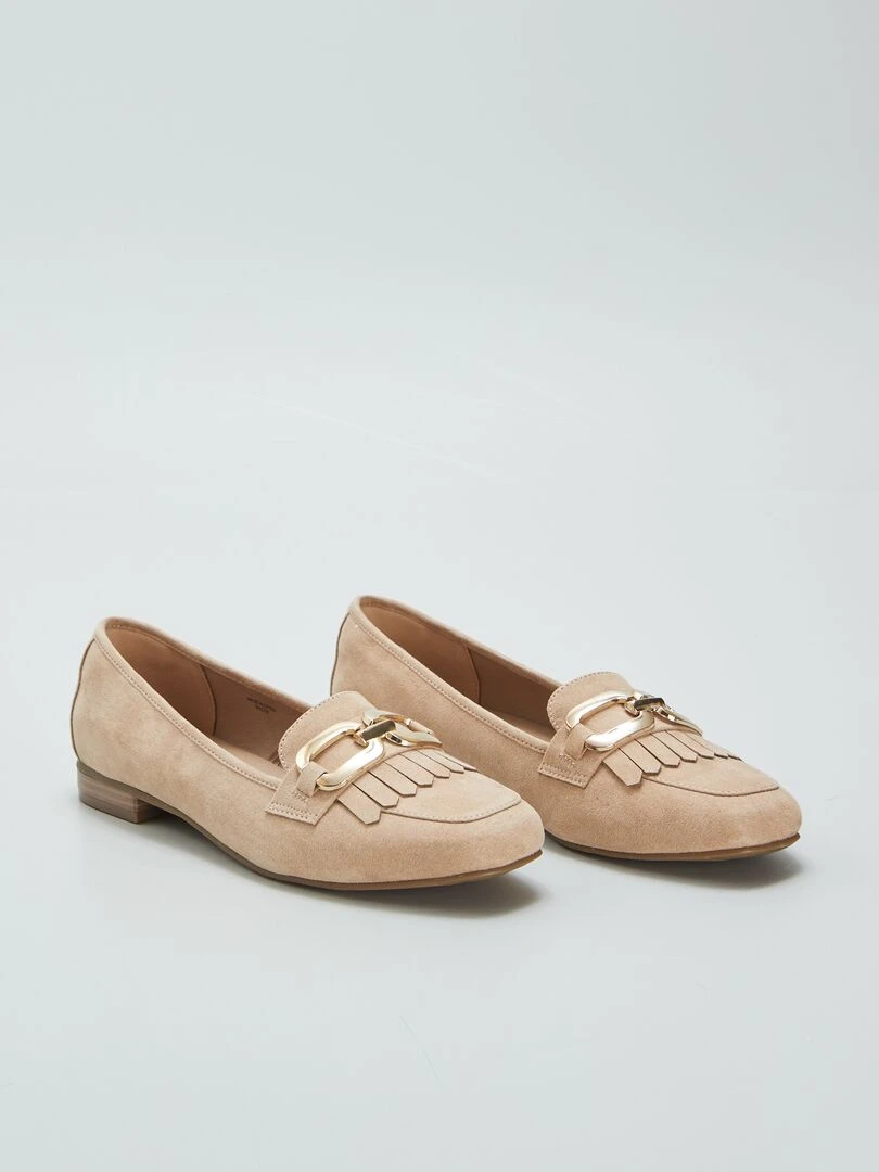 Mocassins avec brides dorées à franges Beige