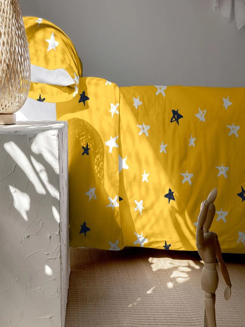 Parure housse de couette 2 pièces Starspace (D) "Happyfriday" Blanc