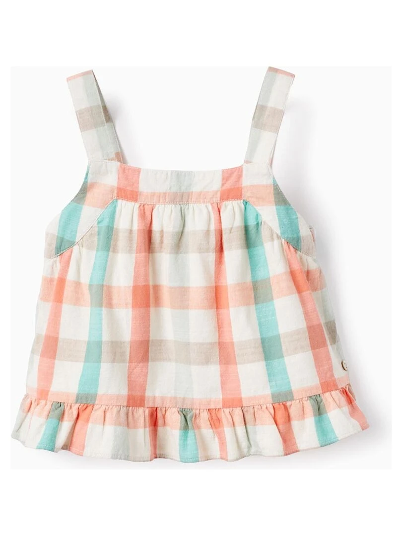 Crop Top Aux Carreaux En Coton Pour Fille manches courtes Blanc