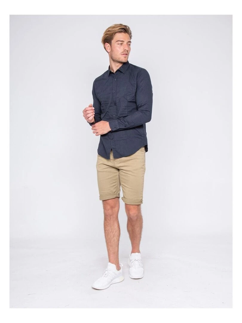 Chemise manches longues lin et coton DALICOT   Bleu marine