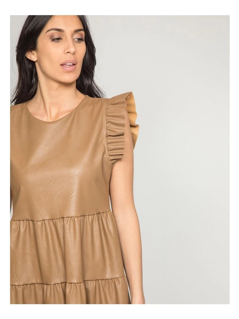 Robe courte similicuir IODINE   Beige