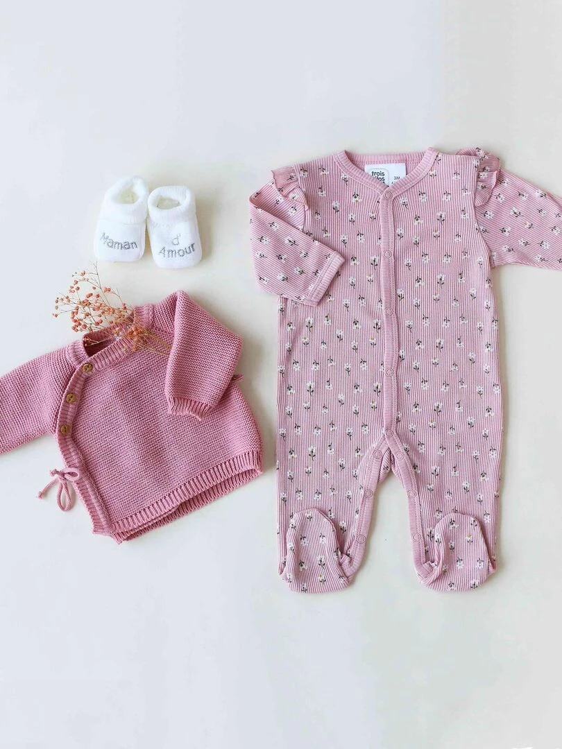 Kit naissance bébé en maille Vieux rose